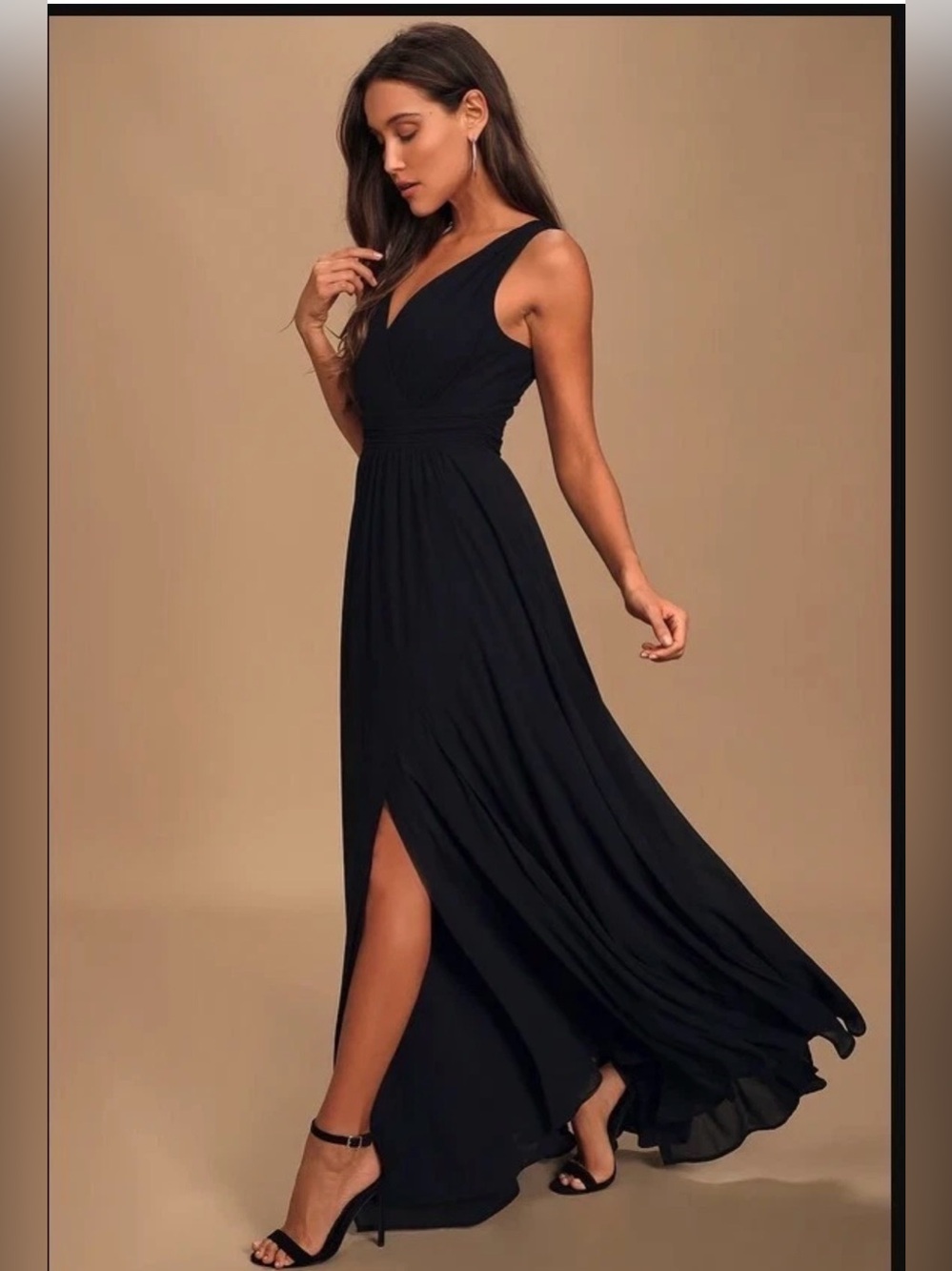 Lulu's Elegant Black V-Neck Maxi Dress with Front Slit